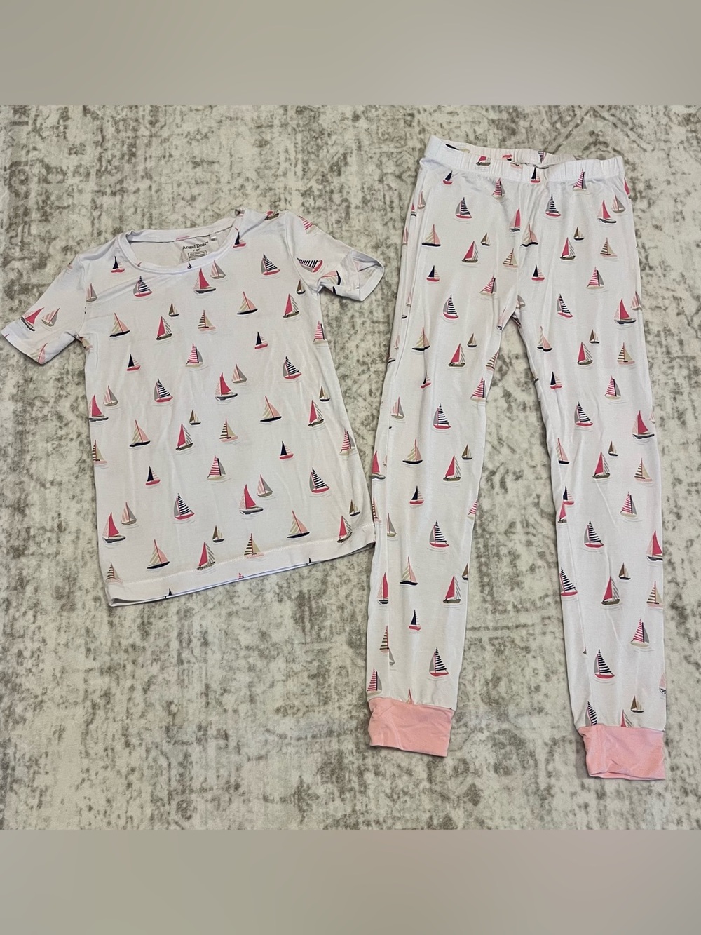 Angel Dear White Sailboat Pajama Set with Pink and Navy